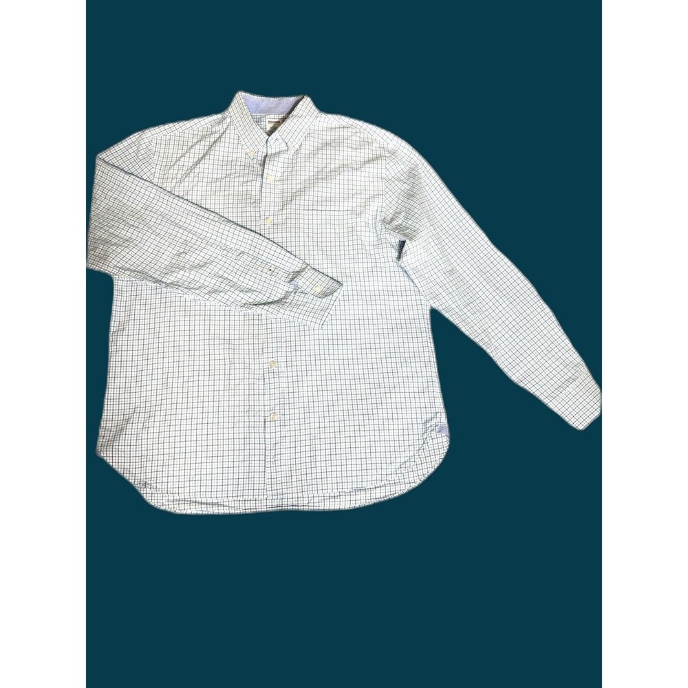 Bonobos Button Down Shirt Mens Large White Check Long-Sleeve Cotton Standard Fit